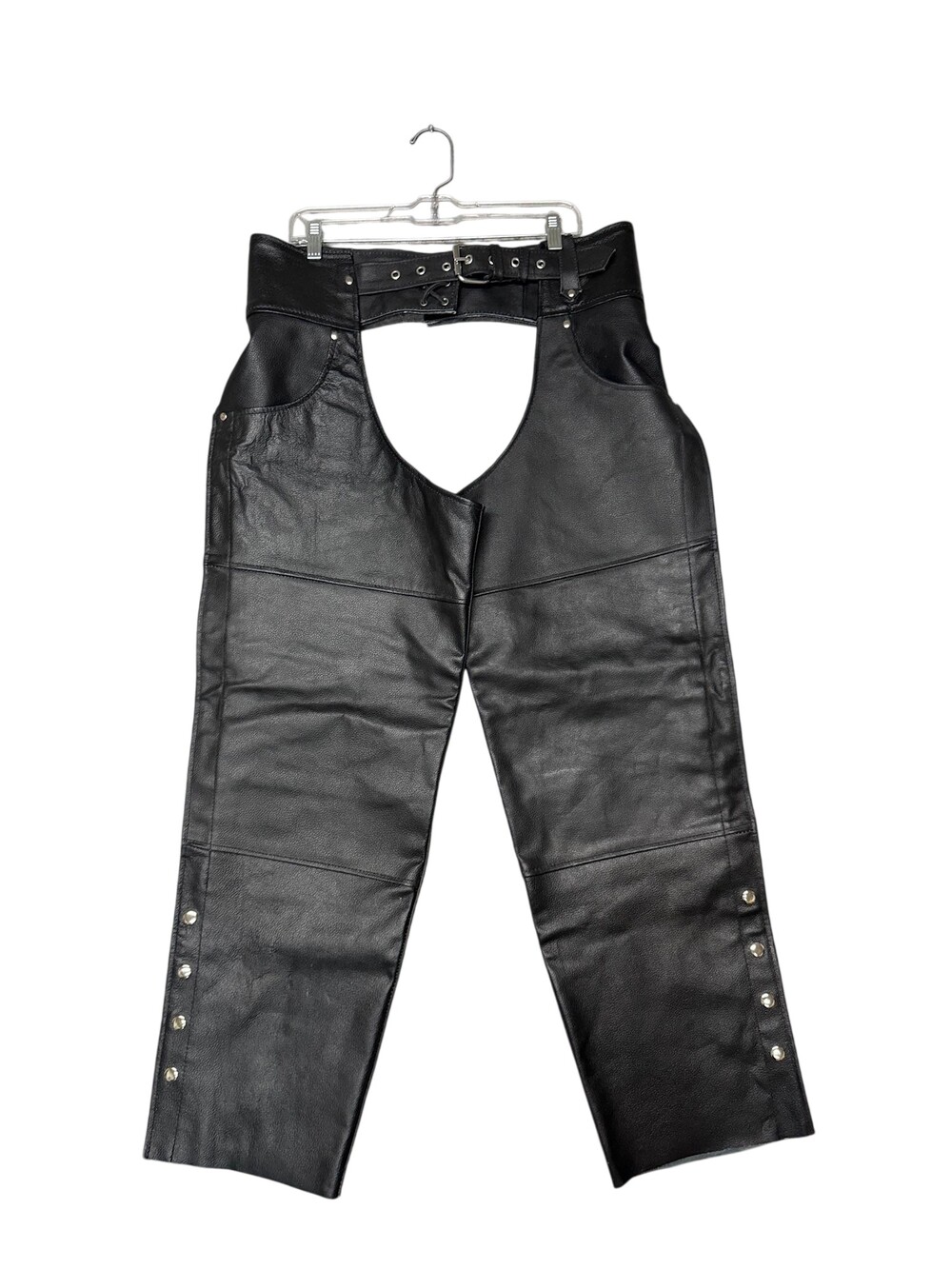 Alpha Cycle Gear Chaps Pants Mens 36x30 Black Leather Motorcycle Biker Riding